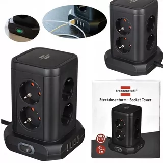 Veža 8 zásuviek a 2 x USB predlžovací kábel 2m Brennenstuhl